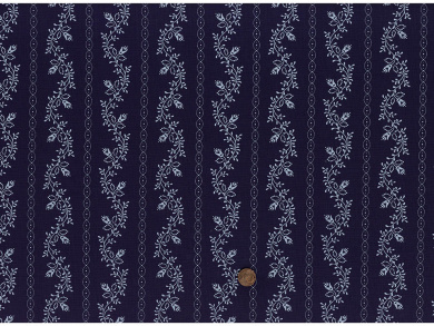 Trachtenbaumwollstoff dunkelblau Blumenranke rohweiß 