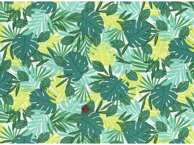 Reststück 0,95m x 1,10m Baumwollstoff Blätter mint / petrol 