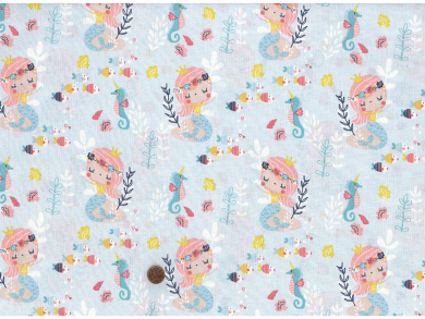 Baumwollstoff Meerjungfrau hellblau Reststück 0,88 x 1,55 
