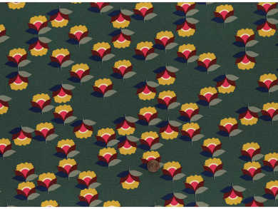 Viskosejersey dunkelgrün Retroblumen 