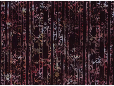 Baumwollstoff Bali schwarz Bäume rot braun 