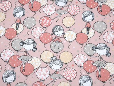 Baumwollstoff Mädchen mit Luftballon altrosa 