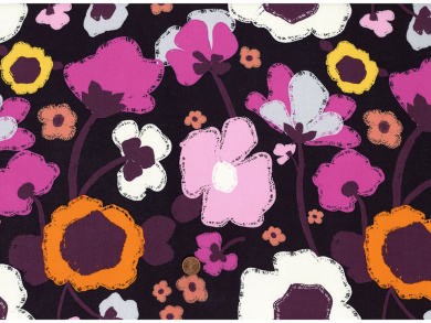 Blusen-/Kleiderstoff schwarz Blumen Reststück 1,90 x 1,40m 