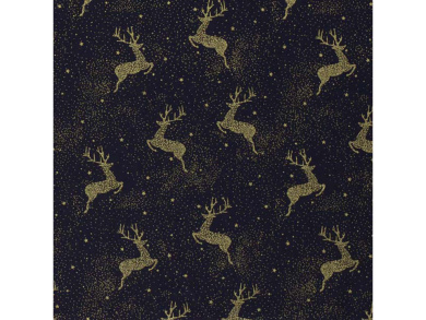 Baumwollstoff Weihnachten Hirsch nachtblau mit Goldaufdruck 