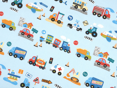 Baumwollstoff Autos hellblau 