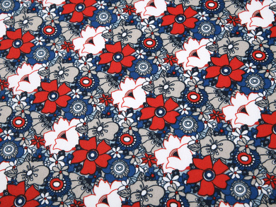 Baumwollstoff Blume rot blau 