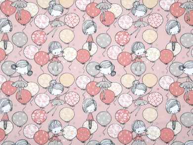 Baumwollstoff Mädchen mit Luftballon Reststück 1,20 x 1,45m 