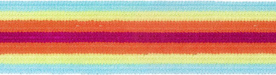 Dekoband Elastic-Gummi gestreift türkis / orange 15mm 