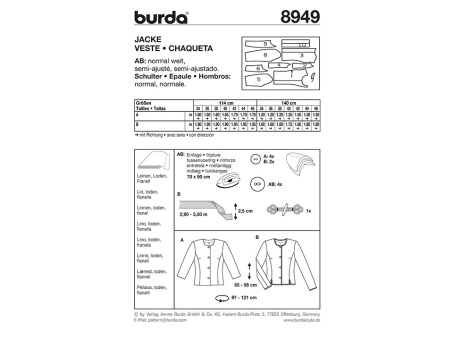 Burda 8949 Jacke (34-46) 