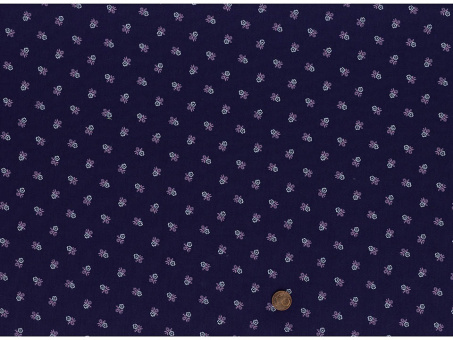 Trachtenbaumwollstoff dunkelblau Blume creme / altrosa 