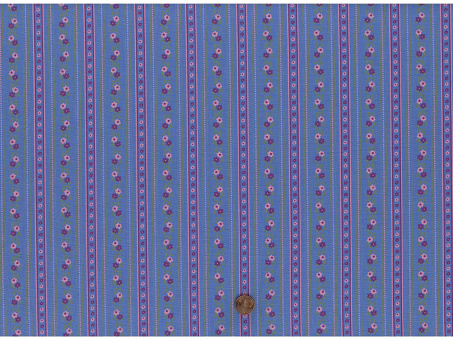 Trachtenbaumwollstoff hellblau Blume rosa / beere 
