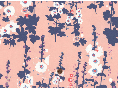Jersey Blume lachsrosa / jeansblau 