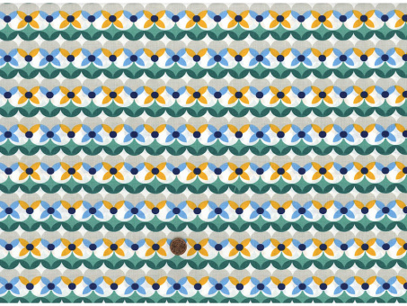 Baumwollstoff Retro-Blume grün/blau 