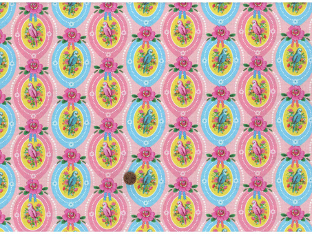 Baumwollstoff Vogel pink / blau 