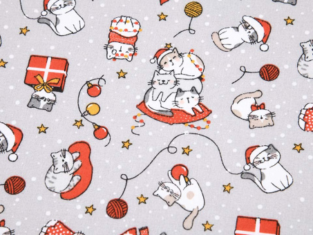 Baumwollstoff Weihnachtskatze 