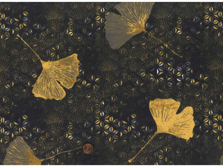 Beschichtete Baumwolle Ginkgo gold / grau 
