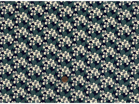 Wachstuch Blume petrol / creme / dunkelblau 