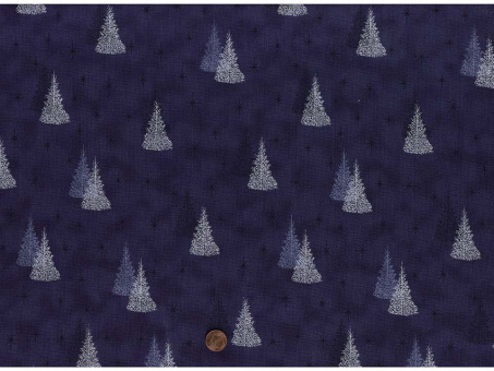 Baumwollstoff Tannenbaum dunkelblau glitzer 