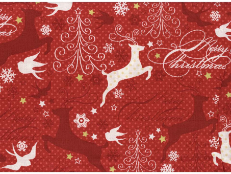 Baumwollstoff rot Merry Christmas Rentiere 