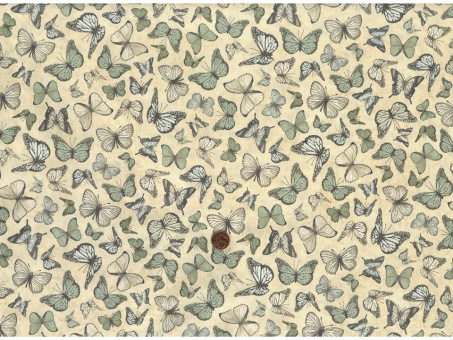 Baumwollstoff beige Schmetterlinge blau 