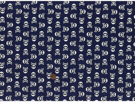 Baumwollstoff Totenkopf dunkelblau mittelgroß 