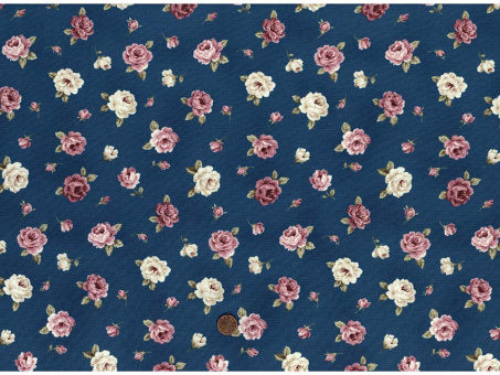 Trachtenbaumwollstoff Rose azurblau 