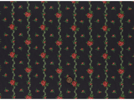 Trachtenbaumwollstoff schwarz Rosen rot 
