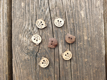 Knopf Bärchen aus Kokosnuss 15mm 