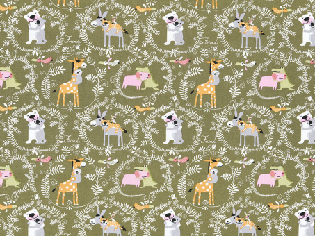 Baumwollstoff Tierliebe khaki 