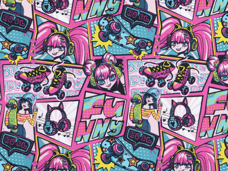 Baumwollstoff Comic pink Reststück 1,00 x 1,50m 
