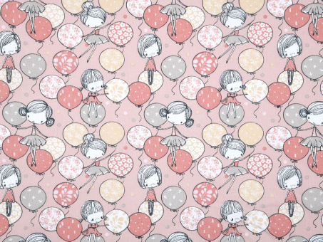 Baumwollstoff Mädchen mit Luftballon Reststück 1,20 x 1,45m 